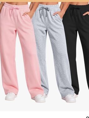 Kids Wide-Leg Drawstring Sweatpants – Pink, Gray & Black